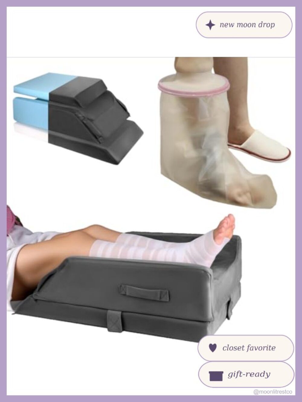 Waterproof Cast Cover Leg 3-Height Adjustable Elevation Pillow Memory Foam